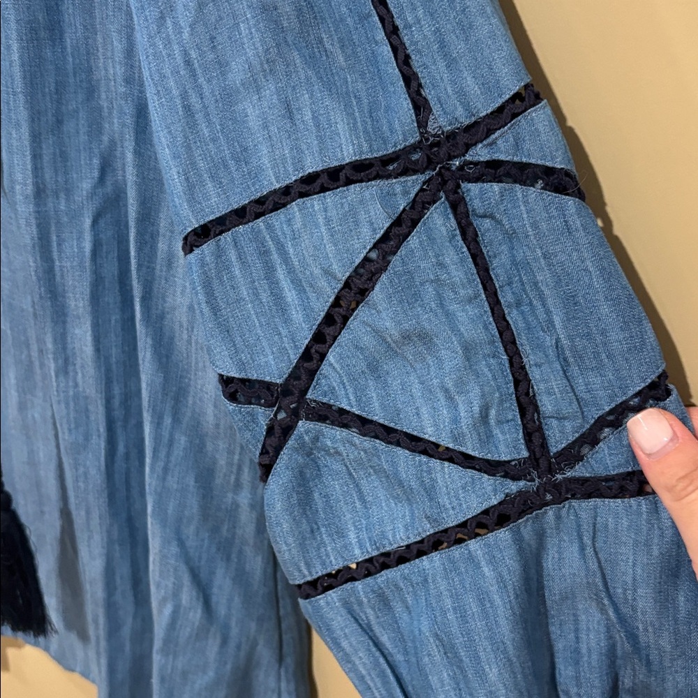Denim crochet boho balloon sleeve top - Picture 2 of 4